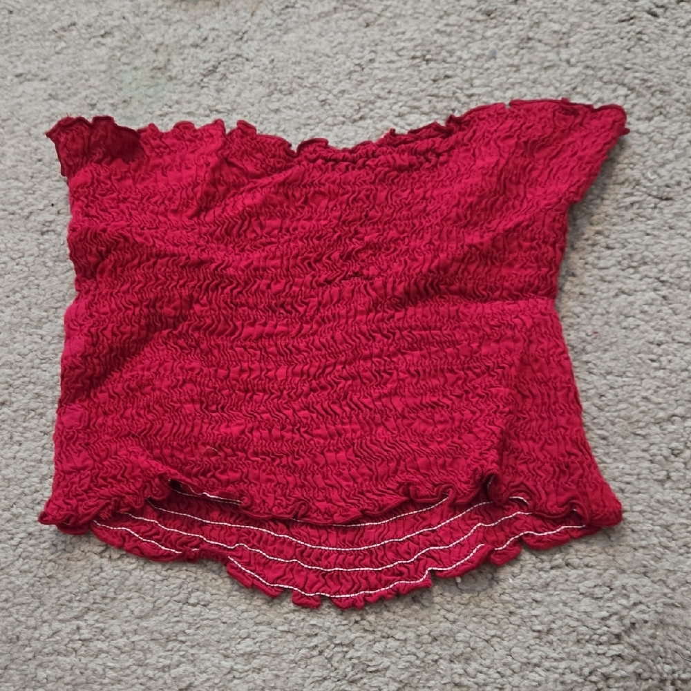 Elegant Red Smocked Women's Top